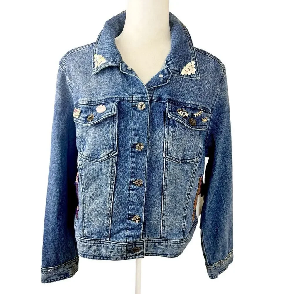 RE Generation by Celebrity Pink Jacket Womens Size XL Denim Jean Embellished New